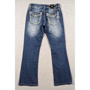 Miss Me Women Jeans 27x29 Boot Y2k Flap Pockets Rhinestone Gems Embroidered Dark